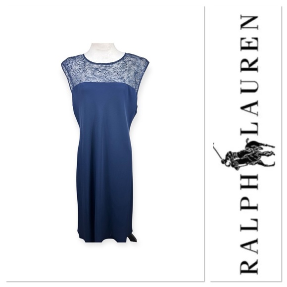 NWT Ralph Lauren navy blue sleeveless cocktail dress with sparkle size 16 - Picture 1 of 11